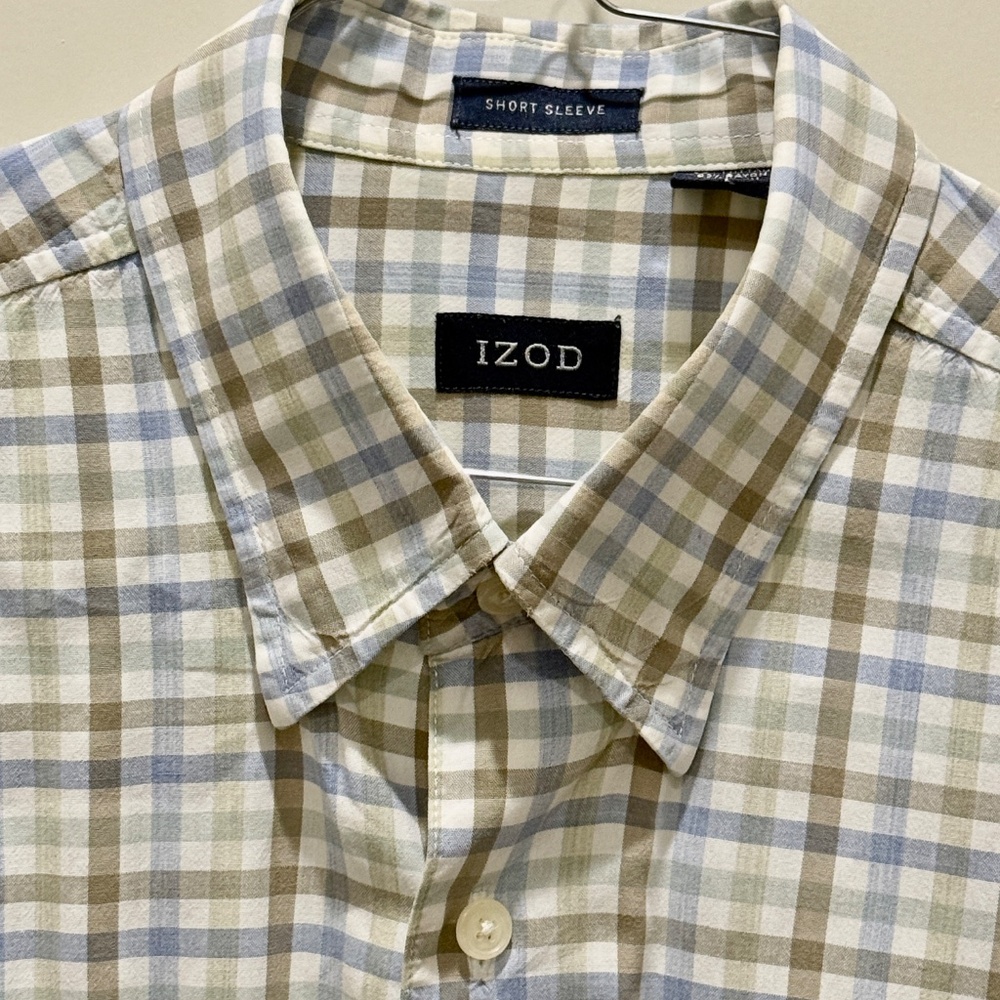 Izod Mens Cotton Short Sleeve Button Up Shirt Size Large - Picture 3 of 6